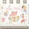 2D Girls Fairy Birthday Tapestry, Watercolor Floral Fairies & Flower House Backdrop, Magical Birthday Decor