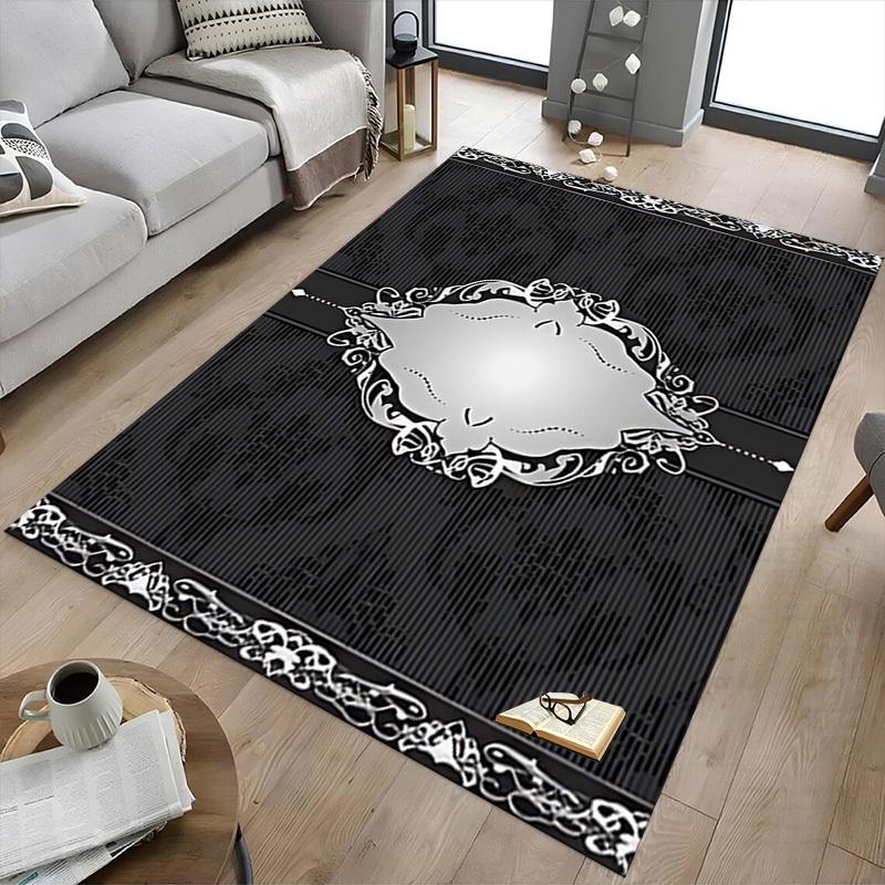 1PC Black and white, floral pattern Extra Large Non Slip Floor carpet, Office, family, bedroom Large Area Rug Indoor Rugs