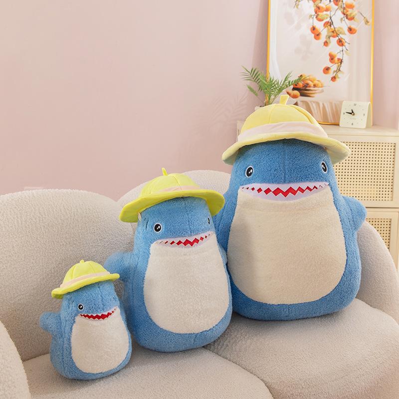 Cute Shark Doll Wearing Hat Shark Plush Toy Marine Animal Doll Children's Soothing Doll Gift