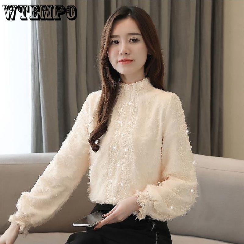 Lace Padded Thickening Bottom Shirt Women's Autumn and Winter Chiffon Shirt Flocking Top