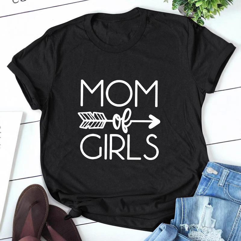 MOM OF GIRLS Printed Summer Loose Large Cotton Round Neck Short Sleeve T-Shirts Women’s