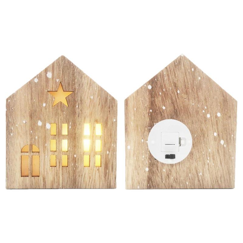 Rustic Style Wooden House Lantern Christmas House Shape Lamp Tabletop Centerpiece Ornament For Christmas New Year Decoration