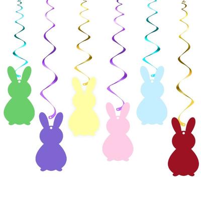 Creative Cartoon Easter Hanging Bunny Set Paper Colorful Bunny Spiral Hanging Decor Cute Decorative Pom Pom Garland Birthday
