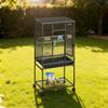 Bird Cage, 625 x 425 x 1370 mm, Flat Top, Wrought Iron Bird Flight Cage with Perches, Slide-Out Tray and Plastic Feeders, Casters, for Parrot, Blue