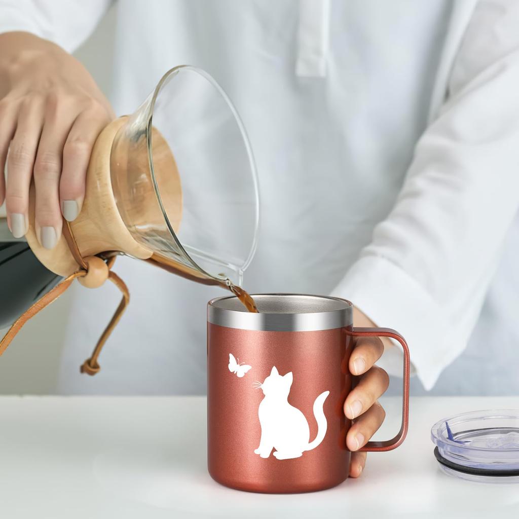 Livole Cat Goods Present Mug Insulating Lid with Straw 350ml Stainless Steel Cute Gift Women's Thermal/Cold (Rose Gold)