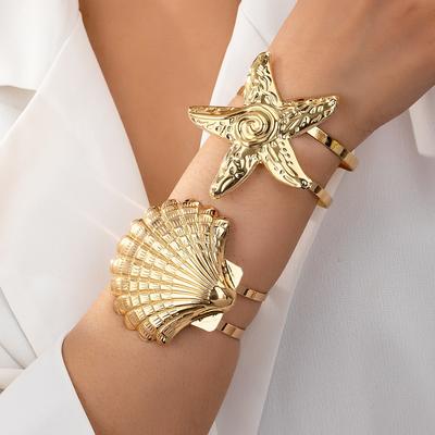Fashion Fresh Holiday Wind Ocean Wind Opening Exaggerated Texture Bracelet Oval Opening Ring