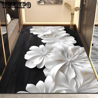 Black and White Floor Mat Living Room Entrance Dirt Resistant Minimalist, Anti Slip Wear-resistant Door Mat for Entry