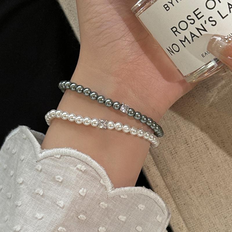 French Retro Single Zircon Pearl Bracelet for Women Simple Handmade Beaded New Elegant Luxury Jewelry Birthday Gifts for Female