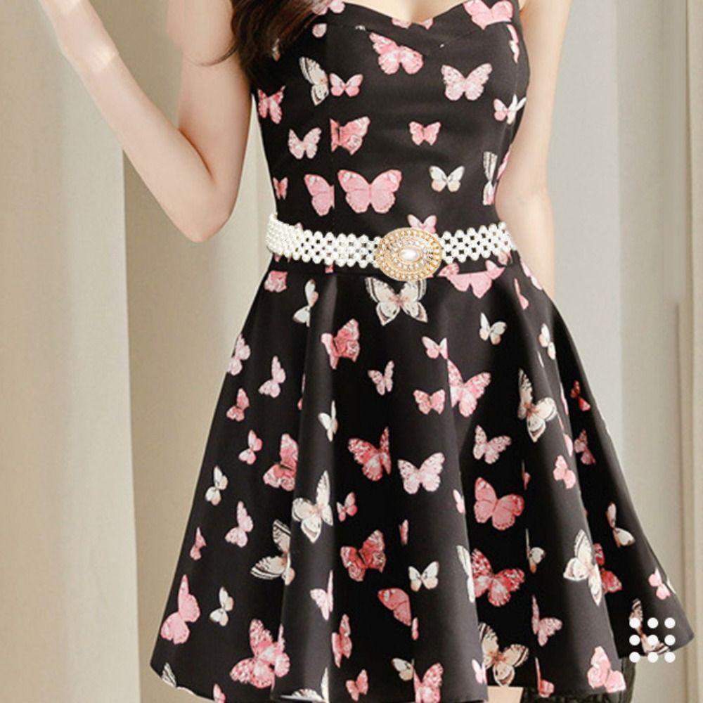 Bling Pearl Waist Belt Wide Women Waist Belt Retro Elastic Waistband  Girls