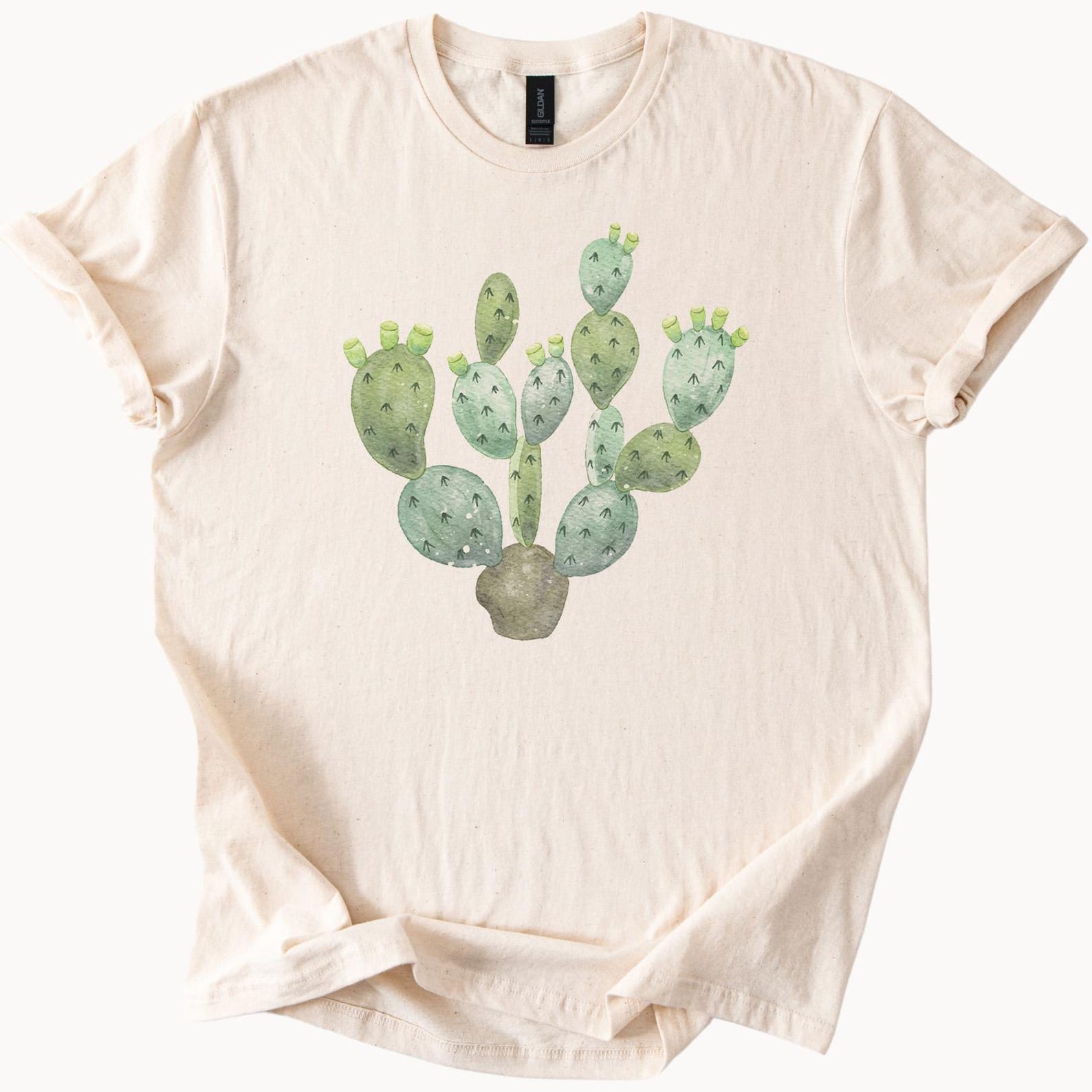 Watercolor Prickly Pear Cactus Graphic T Shirt Desert Plant Art Tee Southwestern Botanical Nature Shirt Gift for Plant Lovers 140