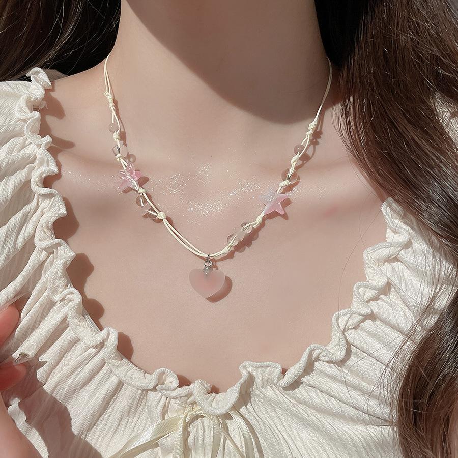 Summer Color Stars Beaded Pendant Necklace Female Sweet Small Fresh Clavicle Chain Vacation Style Niche Versatile Necklace