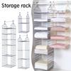 2/3/4/5 Tier Folding Closet Organization Shelves Multi-Purpose Checkered Clothes Rack For Home Bedroom