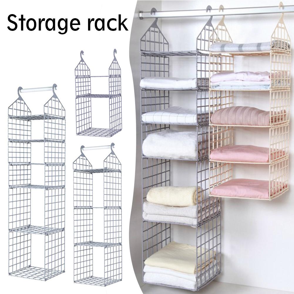 2/3/4/5 Tier Folding Closet Organization Shelves Multi-Purpose Checkered Clothes Rack For Home Bedroom