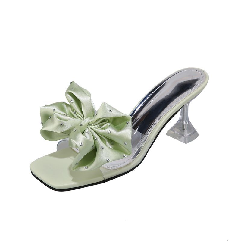 Shoes Black with Bow Rhenstone Sexy Women's Slippers and Ladies Sandals Heel Slides New Collection Unique Small Size Easy Wears
