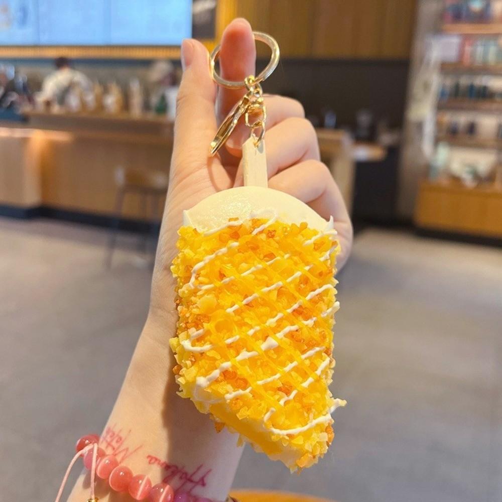 PU Material Ice Cream Keychain Cartoon Design Simulated Ice Cream Simulation Food Keychain Realistic Dessert Portable Pendant жёлтый