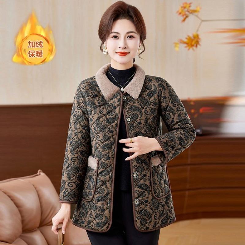 

Стеганая куртка с цветочным принтом, свободного кроя, с лацканами, новая зимняя теплая бархатная стеганая куртка женская 5XL [recommended 150-80 kg]