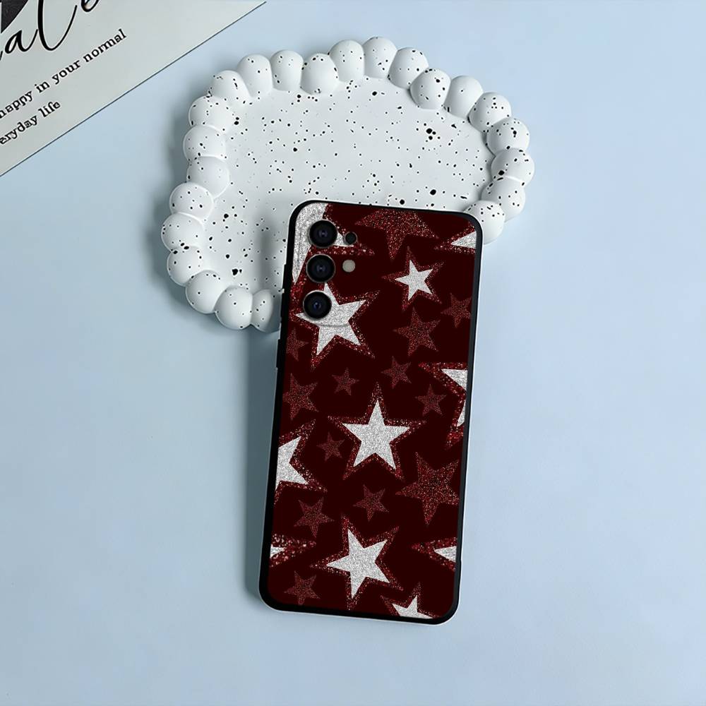 C-Colorful Star Phone Case For Samsung S25,S24,S21,S22,S23,S30,Ultra,S20,Plus,Fe,Lite,Black Soft Silicone