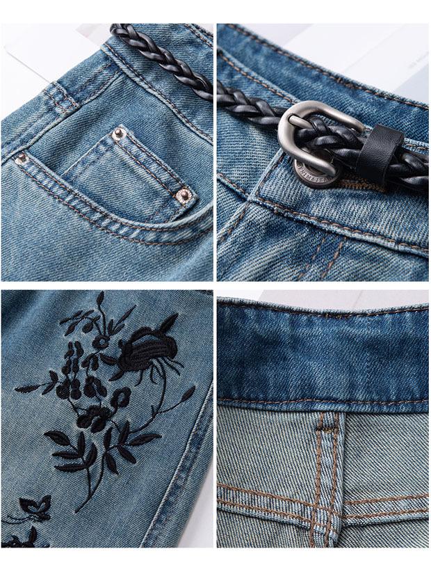 2025 New Retro High-Waist Women's Wide-Leg Denim Shorts with Chinese Embroidery - Summer Style
