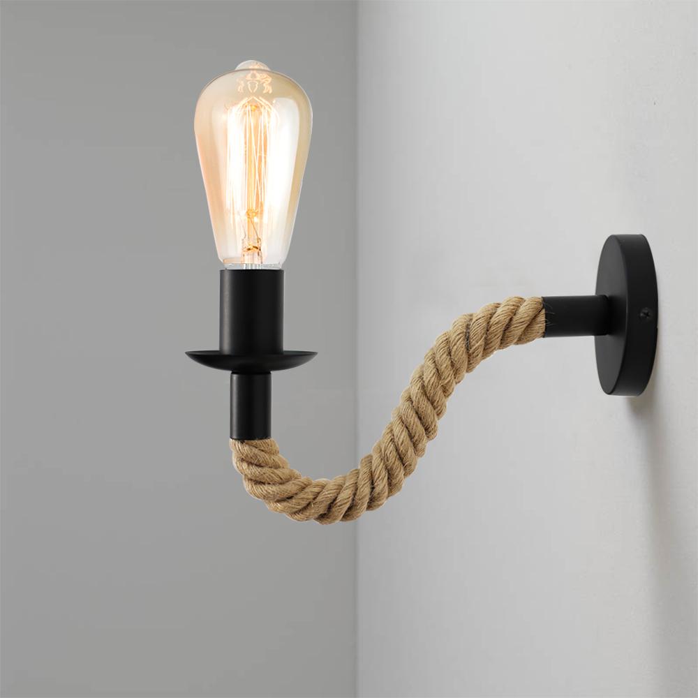 American Hemp Rope Wall Lamp Vintage Sconce Wall Lights Fixture E27 Industrial Decor Bedroom Light Indoor Lighting Retro