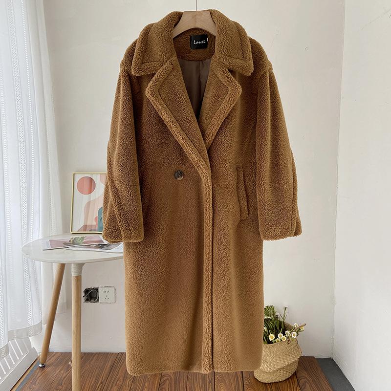 

Зимова довга шуба зі штучного хутра 2024 року. Жіноча зимова плюшева шуба з хутром ягняти. Жіночий піджак з коміром і лацканом. Пухнаста куртка. Модне пальто. Елегантний верхній одяг. XL темно-коричневого кольору