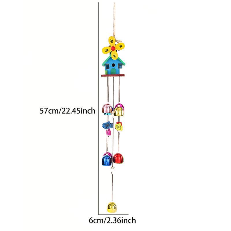 Ahşap Rüzgar Çanı Ahşap Ev Rüzgar Çanı Ahşap Çok Borulu Çan Yedi Renkli Yel Değirmeni Küçük Ev Kapı Süsü Ev Ahşap Hediye