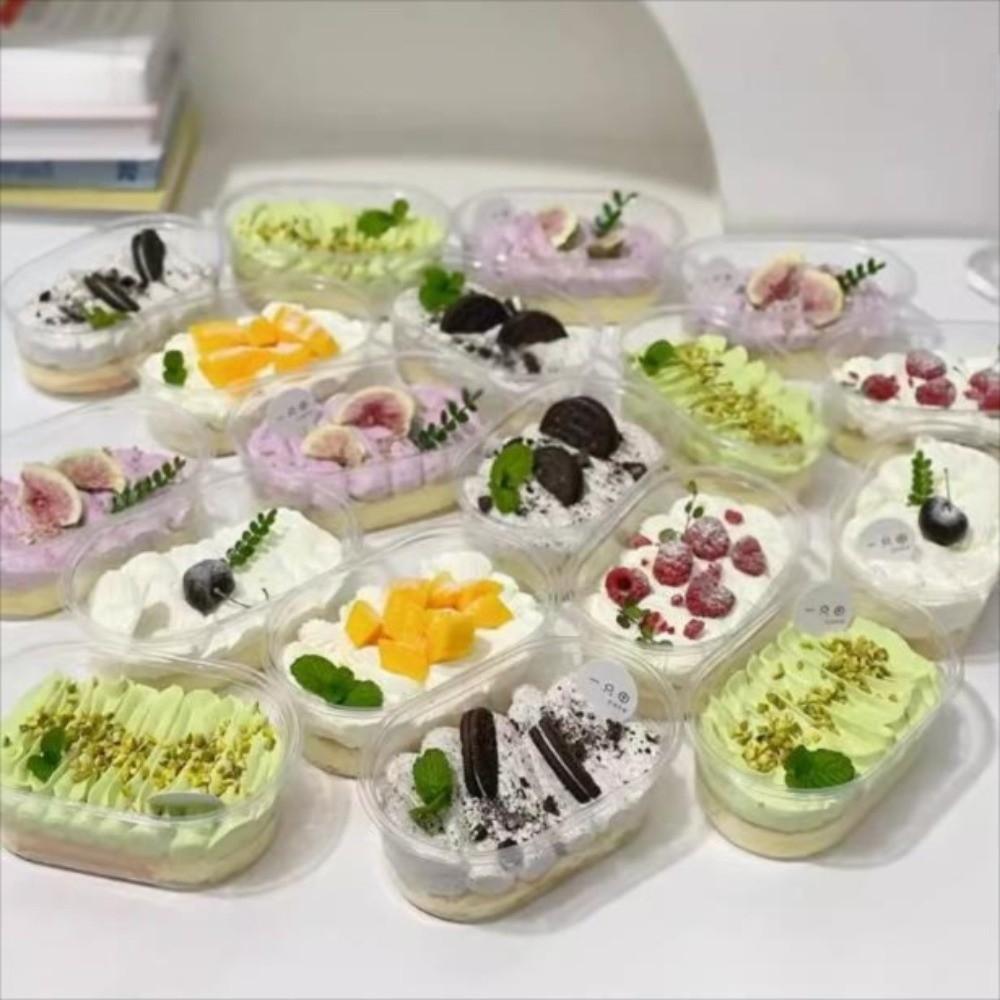 50pcs 500/280ML Dessert Container with Lid Oval Mousse Dessert Cups with Cover Cookie