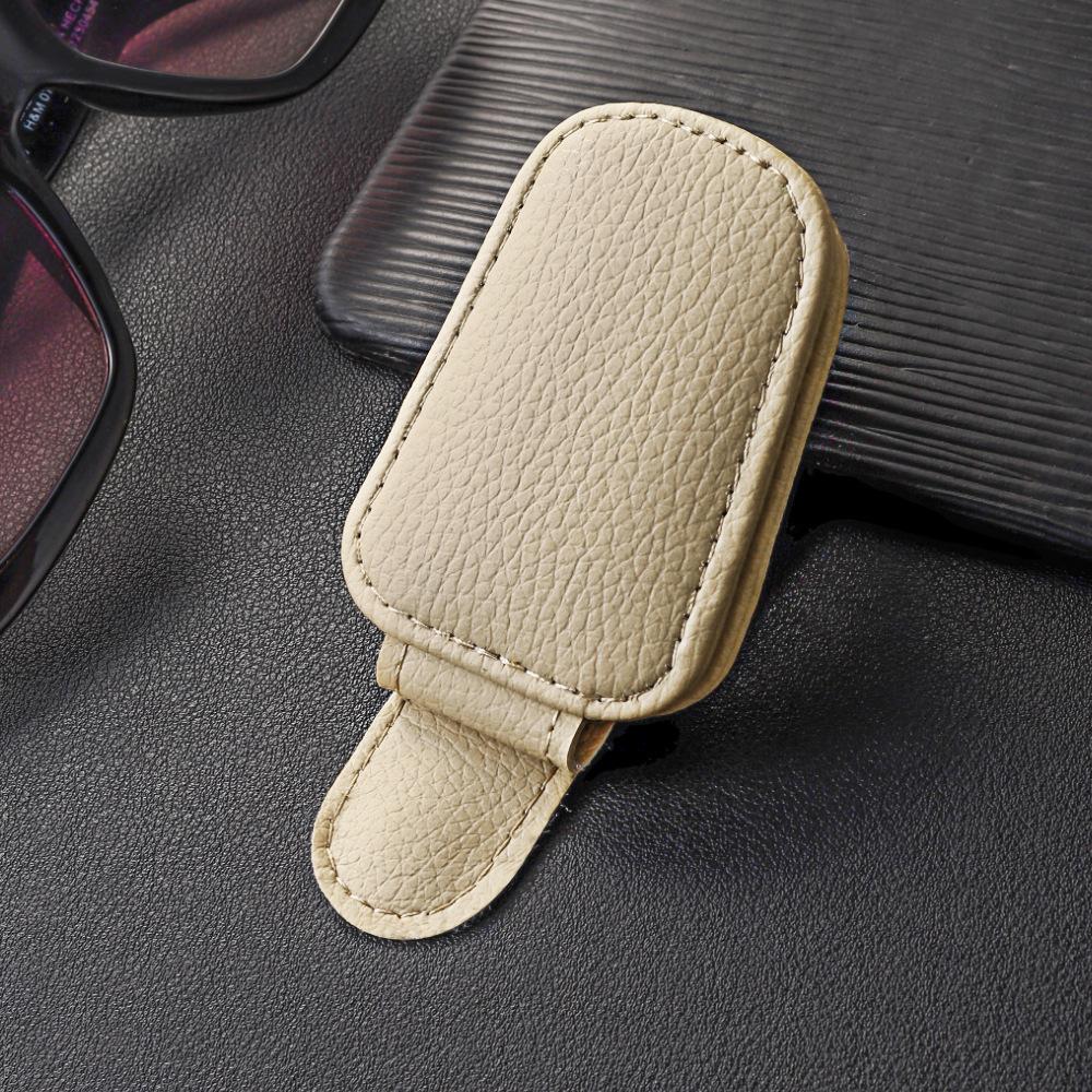 Premium PU Leather Car Sunglasses Clip, Magnetic Visor Glasses Holder with Card Storage, Universal Auto Sun Visor Organizer for Sunglasses & Cards