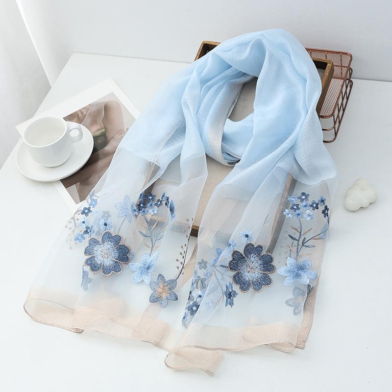 Four Season silk wool scarf women hijab pashmina shawls wrap Bandana Blanket Floral Pashmina Embroidery Scarves Foulard Fashion