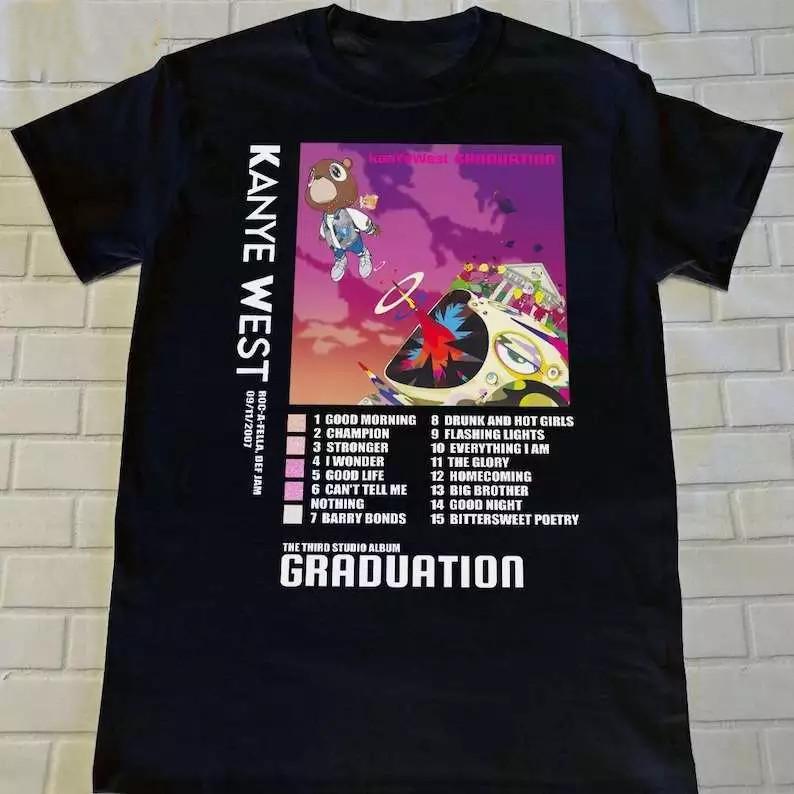 Канье Уэст Graduation Черная хлопковая футболка с коротким рукавом Унисекс Унисекс футболка M