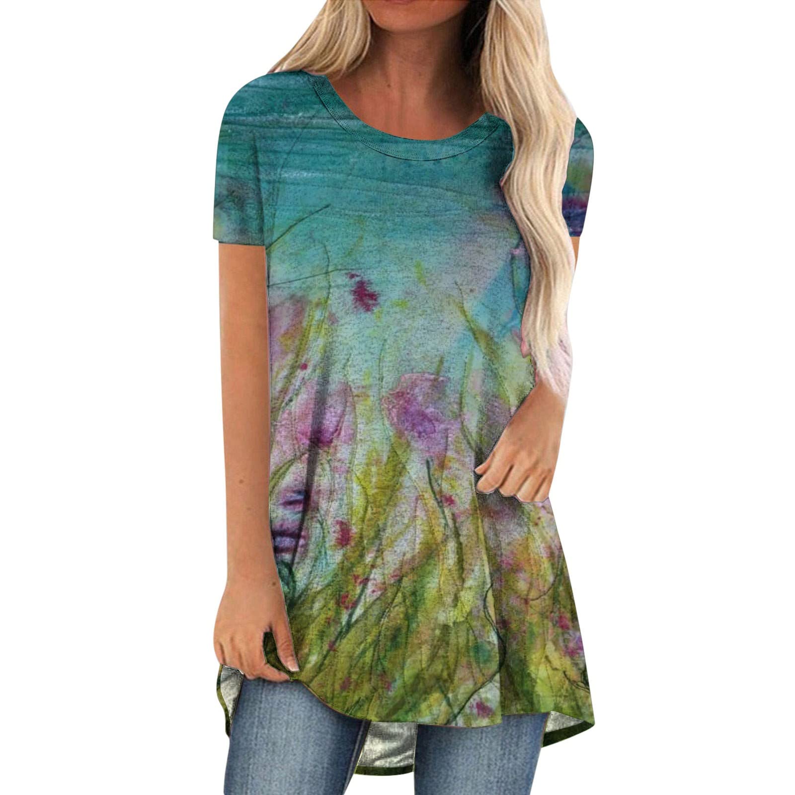 

Нові футболки з квітковим градієнтом і 3D-принтом. Жіночий вуличний одяг. Футболка з короткими рукавами. Велика туніка. Y2K. Футболки. Жіночий одяг. 3XL