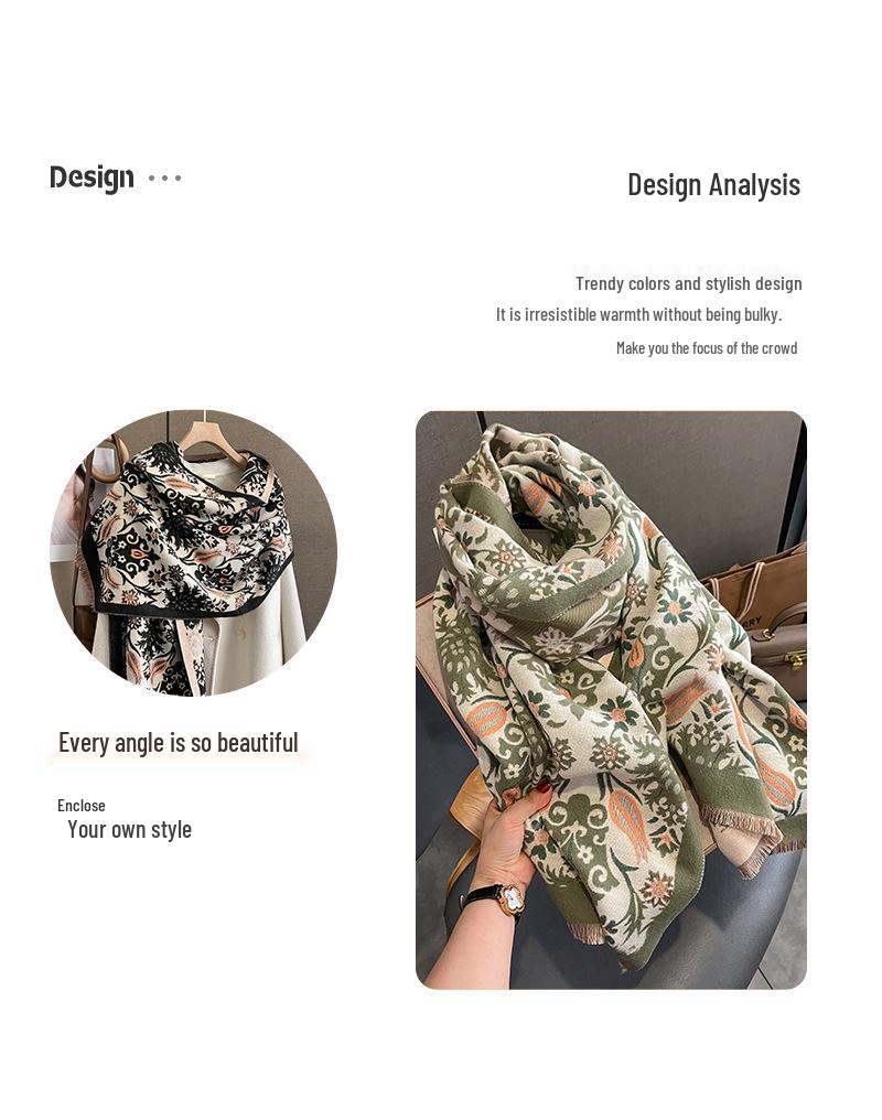 2023 Women's Winter Imitation Cashmere Scarf - Korean Style Cashew Pattern Warm Shawl and Neck Warmer