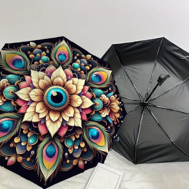 1pc Peacock Feather Mandala Artwork Umbrella with Plastic Handle,Suitable for All Seasons Home Travel Outdoor UmbrellaDD1487