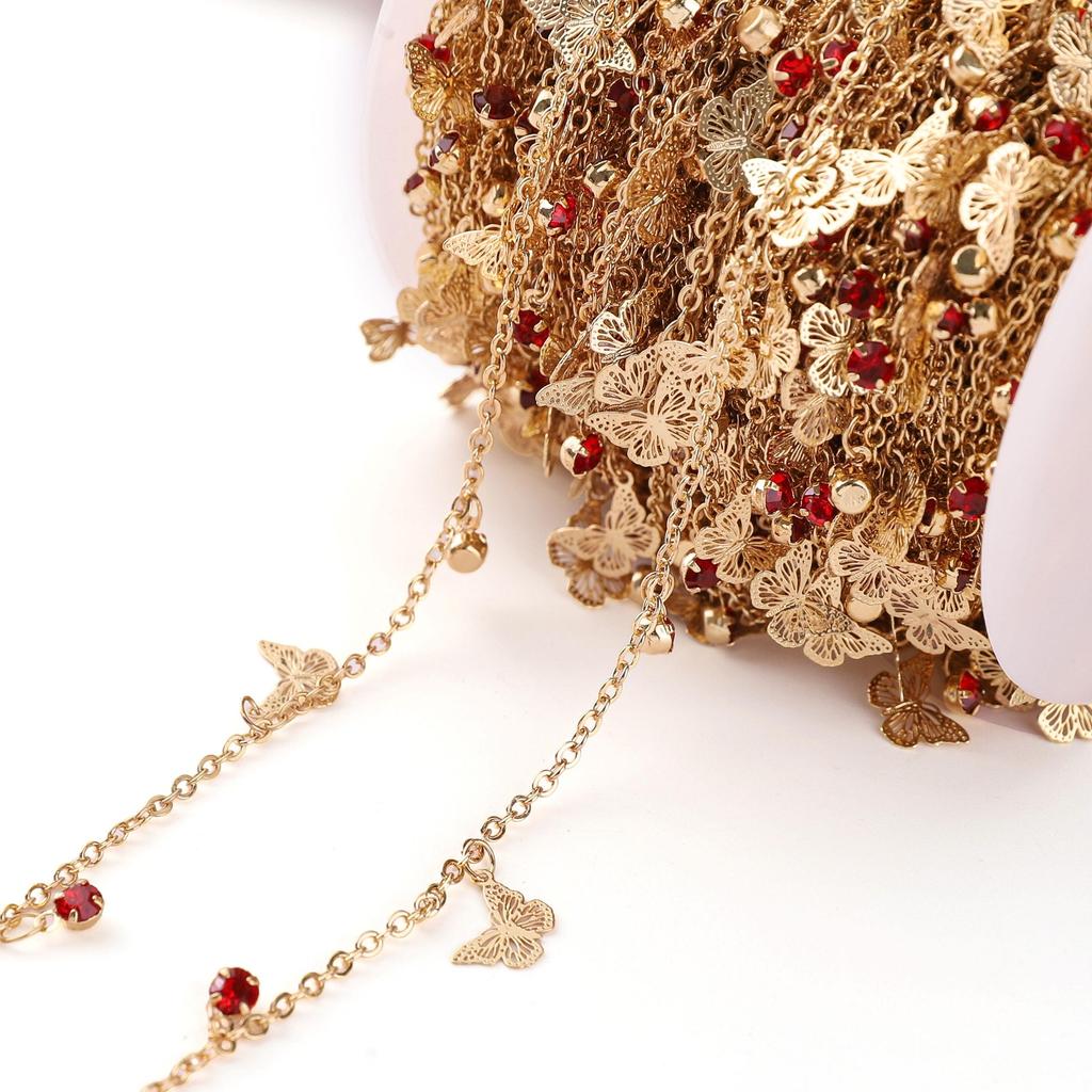 Chaîne Papillon Couleur Cuivre Diamant Rouge Pour Fournitures de Fabrication de Bijoux