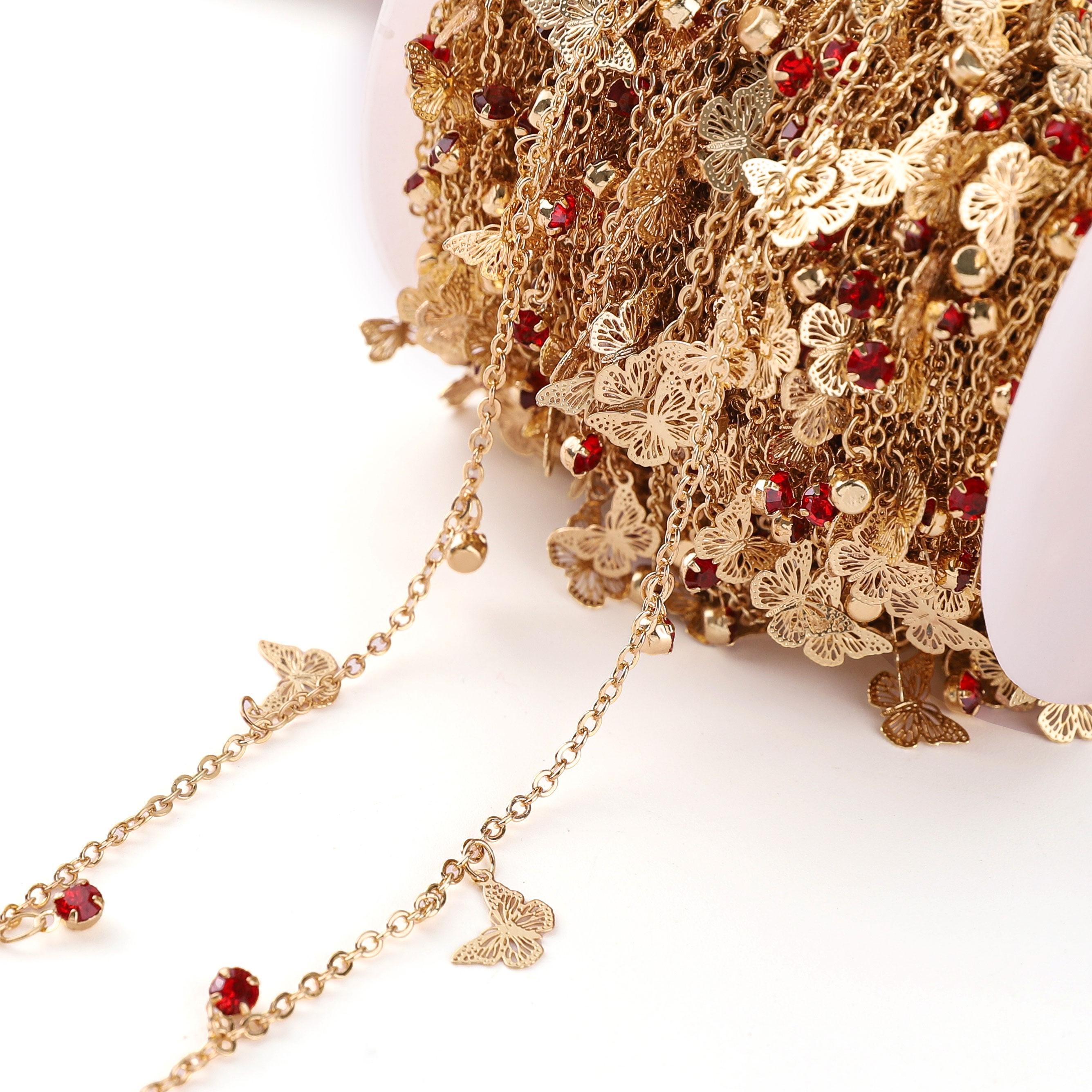 

Цепочка «Красный бриллиант» цвета меди с бабочками для изготовления ювелирных изделий 1M золотистый