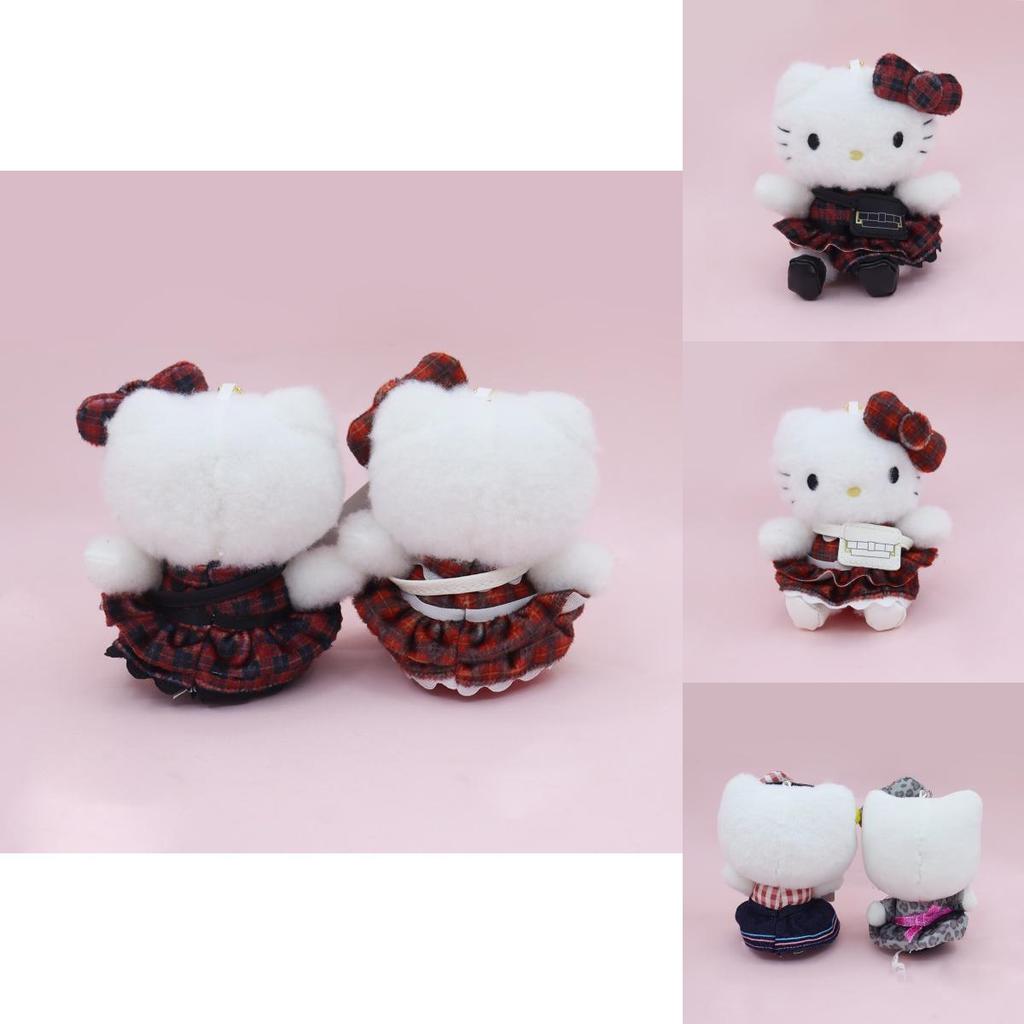 Cute Hello Kitty Plush Pendant With Plaid And Leopard Print Dress Decor For Gifts