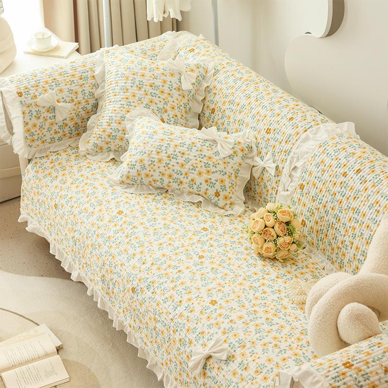 Girly Cotton Sofa Cushion, All-season Universal Non-slip Cushion, New Sofa Cover, Full Cover Cloth
