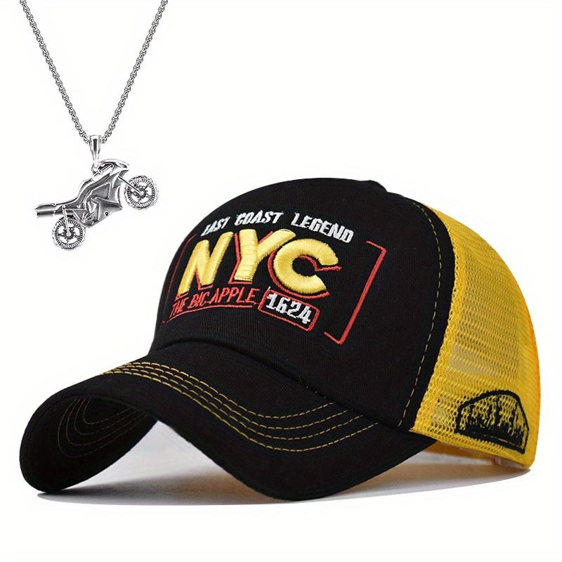 

Бейсболка 2 шт. Мужская Женская Вышитые буквы Сто с Солнцезащитной шляпой Байкерская подвеска ожерелье Комплект Моды Отдых Пара Солнцезащитный крем Утиный язычок Кепка жёлтый