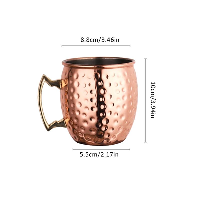 530ml Edelstahl Moscow Mule Becher Cocktail Weinglas Gehämmert Kupferfarben Bierkrüge Kaffeetasse Milchbecher Barbecher Trinkgeschirr Langlebig