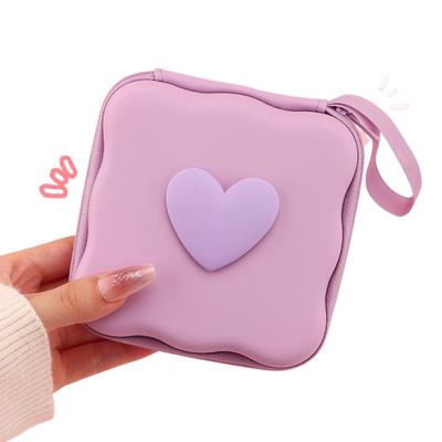 Multifunctional Storage Bags 3D Love Heart Pocket Pouch Fashion Zipper Bag Headphone Data Cable