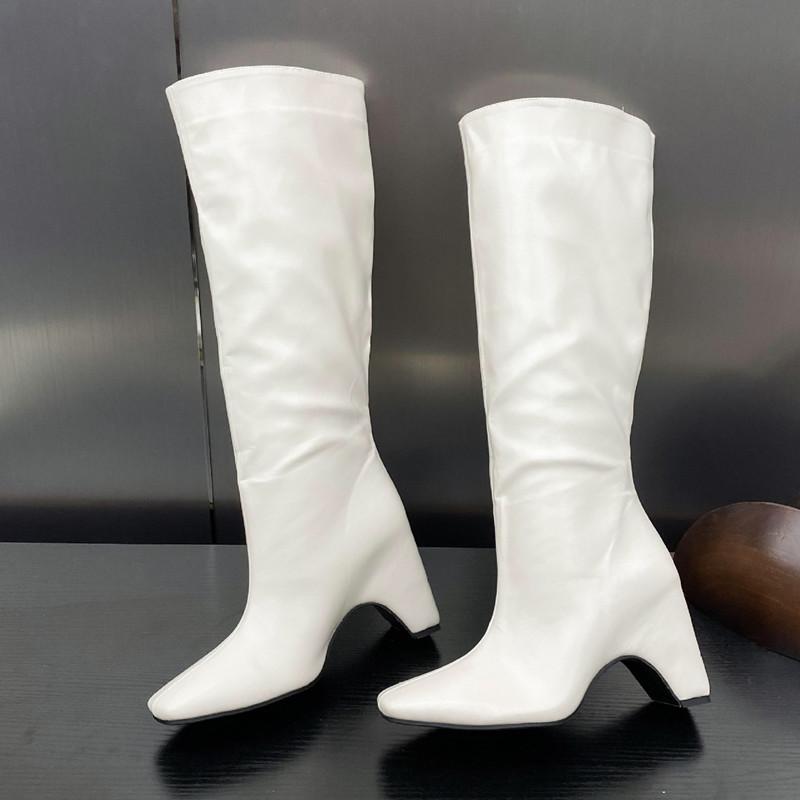 Mode Ins Stil Mode Lackleder Eckige Zehe Damen Kniehohe Stiefel Elegant Herbst Winter Hohe Absätze Chelsea Lange Stiefel Schuhe
