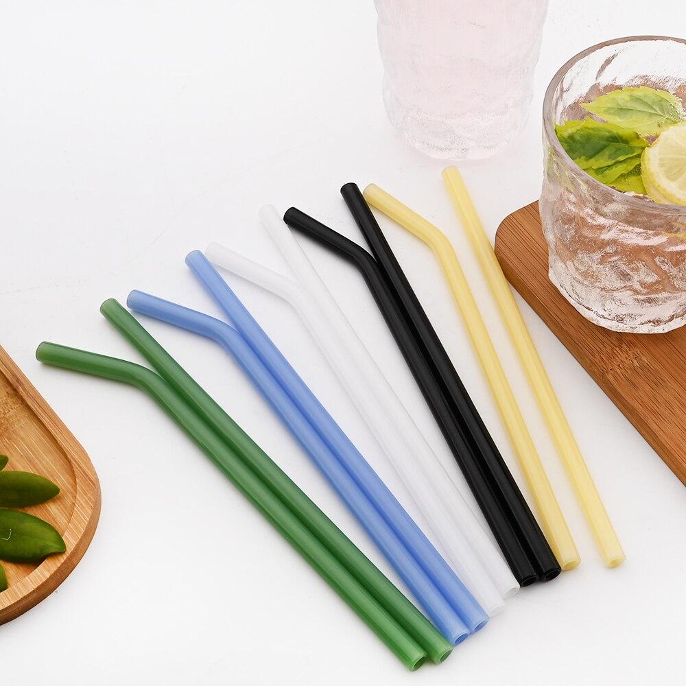Healthy Eco Friendly Drinking Bent Glass Straws 200mmx8mm Reusable Glass Straws Set Multicolor for Cocktail Smoothie Milkshake