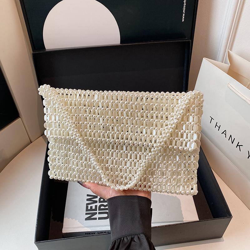 Handmade Beaded Bag Women's New Niche Design Woven Bag Summer Fashion Pearl Clutch Bag Underarm Bag