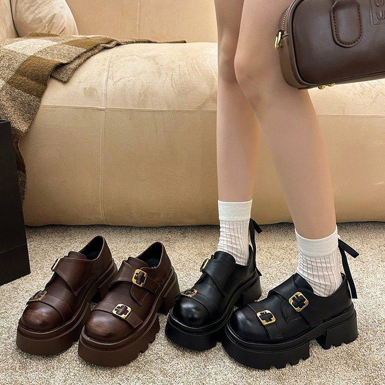 Retro Black British Style Platform Small Leather Shoes Women's 2025 New Autumn and Winter with Skirts Versatile Mary Jane Single Shoes