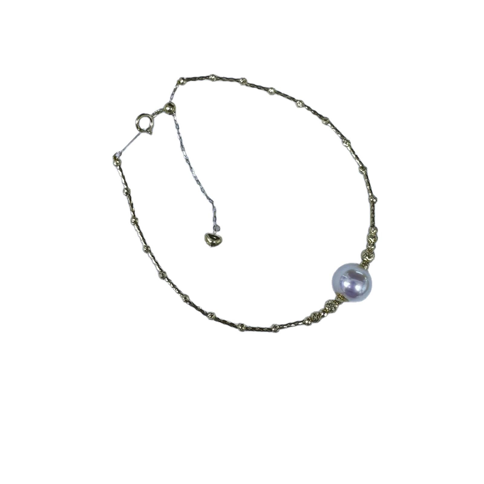 Zhuji Freshwater Pearls 9-10mm Pineapple Bracelet: S925 Sterling Silver, Adjustable, Perfectly Round, Strong White Luster. Pineapple Pearl Bracelet 15+3 (Silver)
