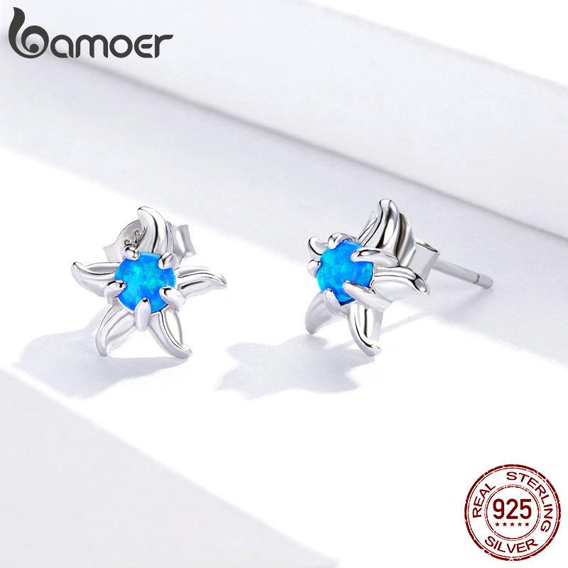 

BAMOER серьги-гвоздики с синим опалом и морской звездой для женщин, стерлинговое серебро 925 пробы, ювелирные изделия для девочек, подарки 925 silver