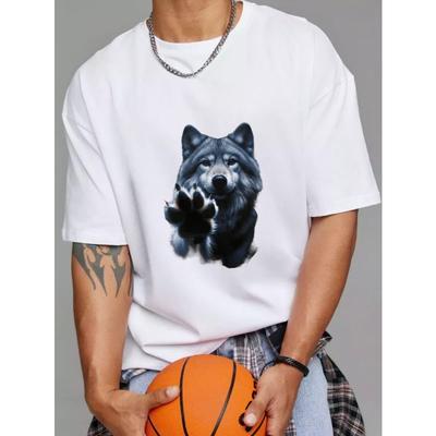 Wolf Graphic T Shirt White Wolf Paw Print Design for Casual Wear