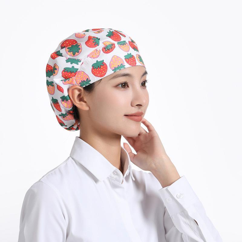 Printed Polyester Cotton Bouffant Scrub Caps Breathable Lightweight for Catering Chef Food Service Staff Work Use