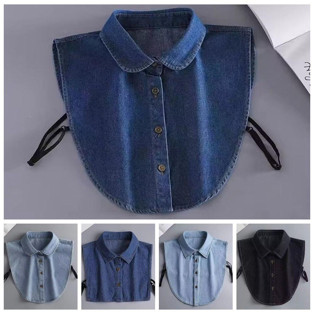 Lapel Buttons Women Fake Collar Cotton Detachable Collar Versatile Denim Fake Collar Women
