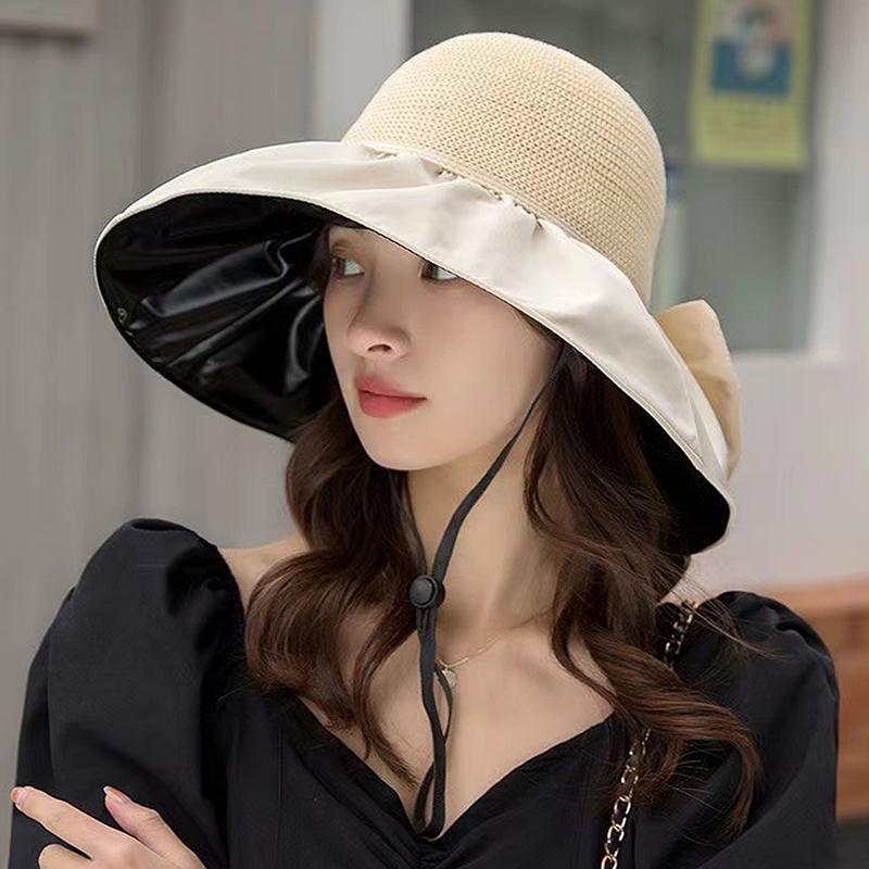Spring Summer Hat For Women Big Wide Brim Women Bucket Hat Solid Color Foldable Uv Protection Outdoor Beach Panama Cap Sun Hats