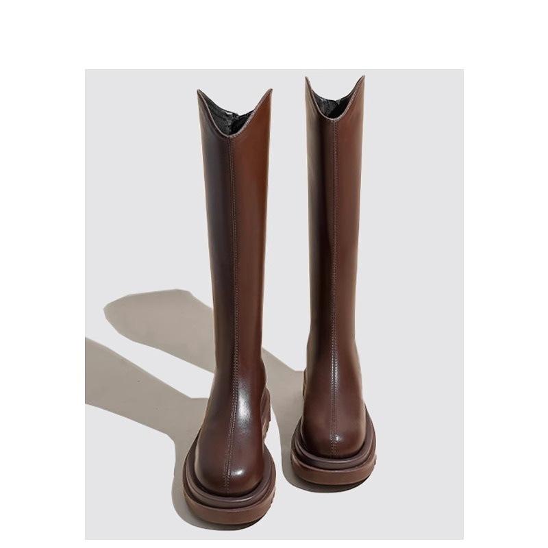 Martin boots women's boots new spring and autumn single boots velvet medium boots high boots knight boots small boots